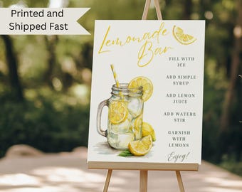 Lemonade Bar Sign: Printed Mocktail Menu Poster, Bridal Shower Decor