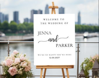 Letrero de bienvenida para boda, ensayo de boda moderno, póster de bienvenida, letrero minimalista de bienvenida para la cena de ensayo (descargable), plantilla editable.