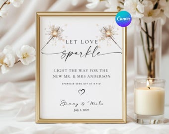 Plantilla editable de cartel de despedida con bengalas, cartel minimalista de salida de boda, cartel de boda imprimible en Canva