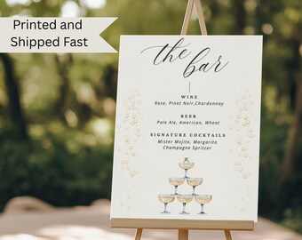Elegante cartel impreso para menú de boda con texto en inglés "Barra de bodas"