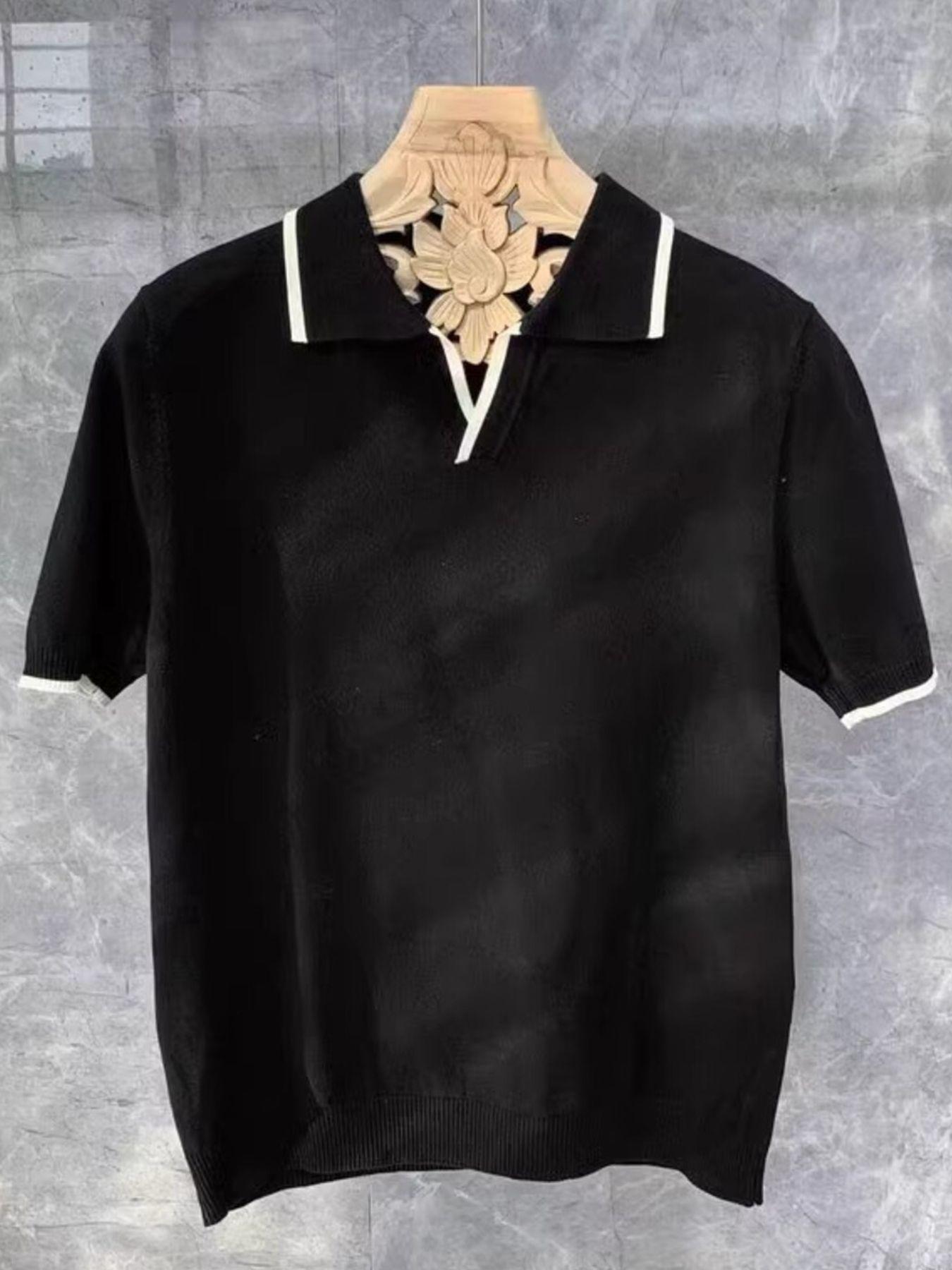 Men’s Knit Polo Shirt – Short Sleeve Contrast Trim Casual Top | Plus Size Summer Polo for Modern Everyday Style