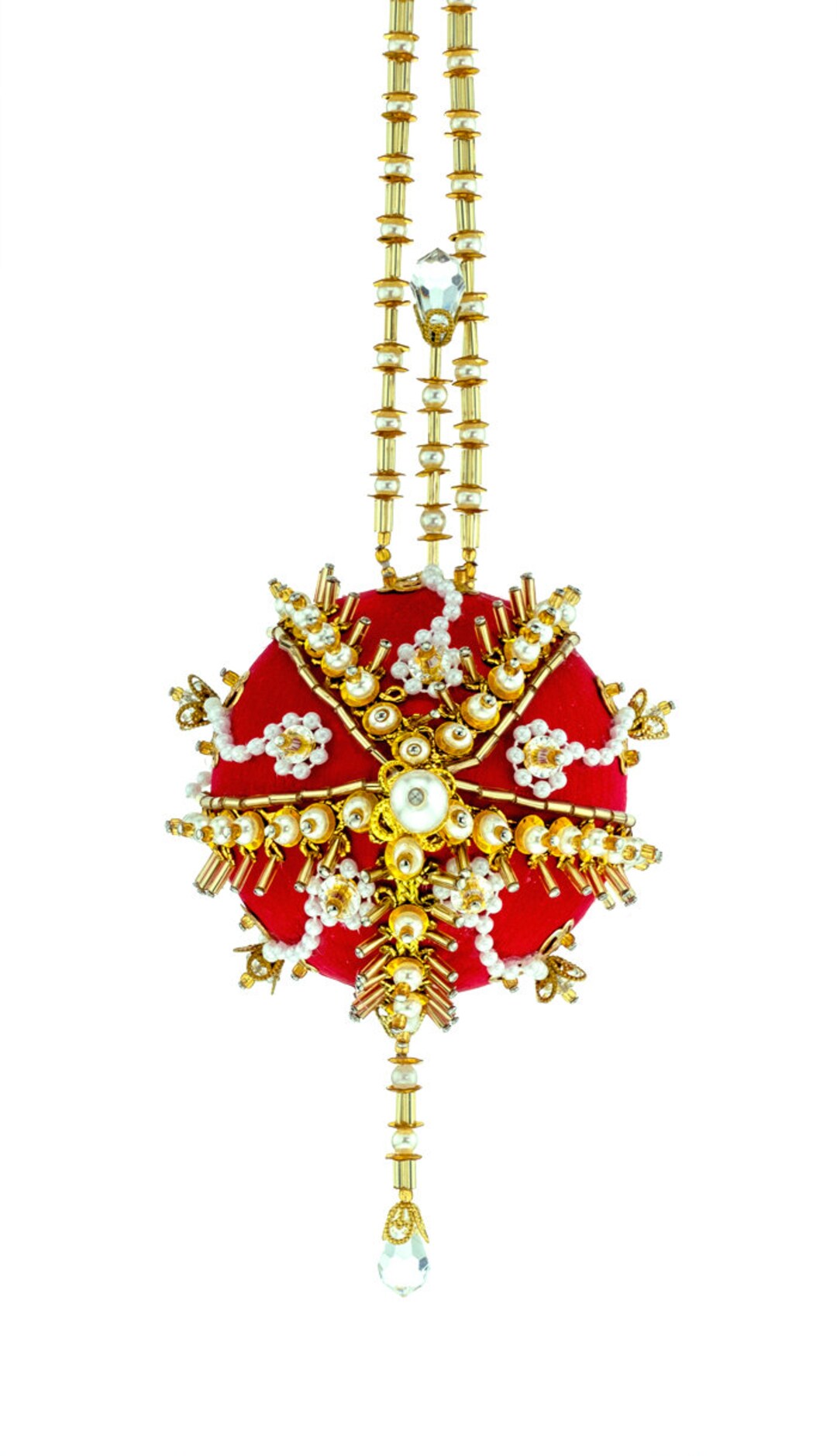 The Cracker Box Inc Christmas Ornament Kit Buttons and Bowes on Red and