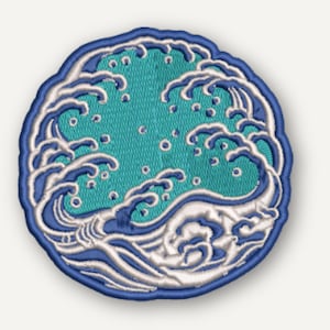 Ocean Wave Patch, Japanese-Inspired Embroidered Iron-On Design with Vibrant Colors