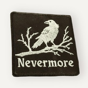 Nevermore Raven Patch – Embroidered Gothic Literature Iron-On, Edgar Allan Poe Inspired, Dark Academia