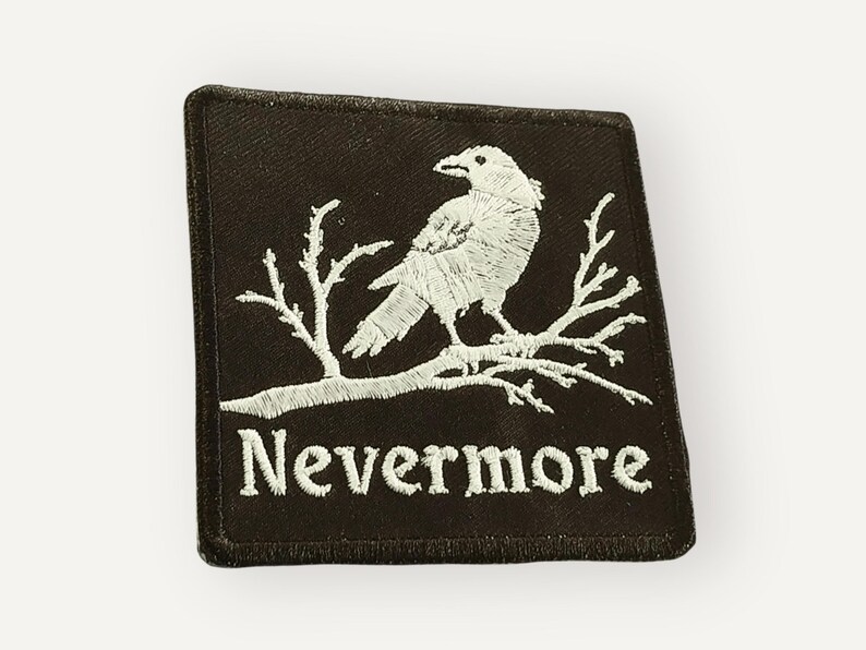 Nevermore Raven Patch – Embroidered Gothic Literature Iron-On, Edgar Allan Poe Inspired, Dark Academia