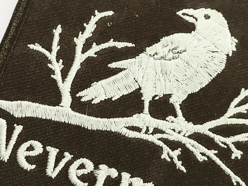 Nevermore Raven Patch – Embroidered Gothic Literature Iron-On, Edgar Allan Poe Inspired, Dark Academia