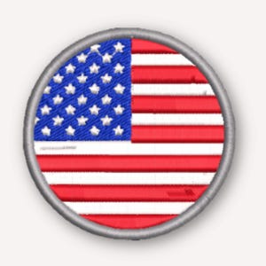 American Flag Patch, Round Embroidered Design with Iron-On or Hook-and-Loop Backing