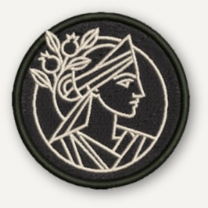 Persefone-tygmärke, broderad grekisk mytologi, stryk-på eller kardborredesign