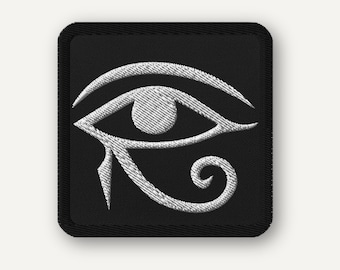 Parche del Ojo de Horus – Símbolo del antiguo faraón egipcio, bordado termoadhesivo en blanco y negro.