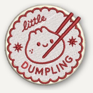 Parche de dumpling kawaii, redondo, rojo y blanco, para planchar o con cierre de velcro.