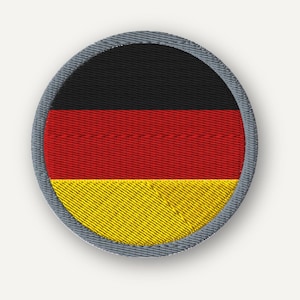 German Flag Patch, Round Embroidered Design with Iron-On or Hook and Loop Backing