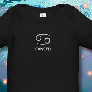 Embroidered Cancer Zodiac Baby Onesie: Soft Cotton Bodysuit