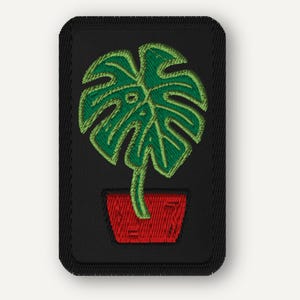Monstera Plant Patch - Embroidered Iron-On Leaf Design in Black or White