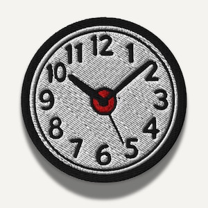 Embroidered Clock Patch, Retro Design with Iron-On or Velcro Backing