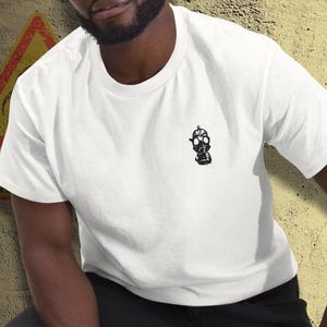 Embroidered Gas Mask Tee: Cyberpunk Dystopian Streetwear - Pocket Embroidery