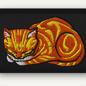 Sleepy Cat Patch – Choose Orange Tabby, Teal/Purple Cheshire, or Grey Tuxedo – Embroidered Iron-On