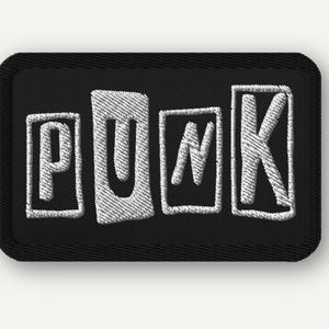 Embroidered PUNK Patch: Black & White Ransom Note Typography Iron-On
