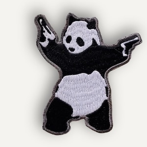 Parche de panda, bordado en blanco y negro con reverso termoadhesivo, tres tamaños.