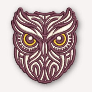 Parche bordado de búho, estilo tatuaje polinésico, termoadhesivo o con velcro, 2–4 pulgadas
