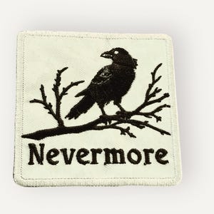 Nevermore Raven Patch – Embroidered Gothic Literature Iron-On, Edgar Allan Poe Inspired, Dark Academia