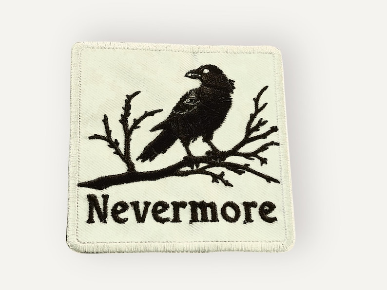 Nevermore Raven Patch – Embroidered Gothic Literature Iron-On, Edgar Allan Poe Inspired, Dark Academia