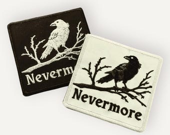 Nevermore Raven Patch, Embroidered Iron-On Design Inspired by Edgar Allan Poe