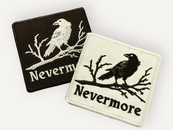 Nevermore Raven Patch – Embroidered Gothic Literature Iron-On, Edgar Allan Poe Inspired, Dark Academia