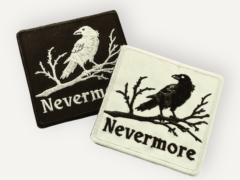 Nevermore Raven Patch – Embroidered Gothic Literature Iron-On, Edgar Allan Poe Inspired, Dark Academia