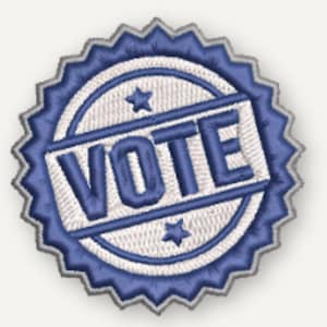 Vote Blue Embroidered Patch, Iron-On or Velcro Civic Duty Badge