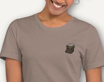 Vintage Typewriter Embroidered Shirt – Minimalist Writer Tee, Book Lover Gift