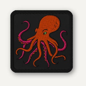 Orange Octopus Patch: Marine Life Design,  Embroidered Iron-On