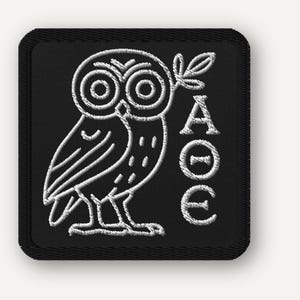Embroidered Athena Owl Patch, Greek Mythology, Iron-On or Hook & Loop (2-4 Inch)