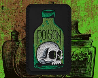 Poison Bottle Iron On Patch – Kawaii Goth Embroidered Alt Fashion for Backpacks & Denim