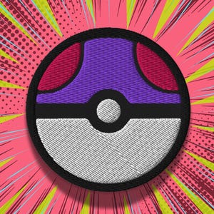 Master Ball Iron On Patch – Embroidered Gamer Badge for Level-Up Trainers & Anime Fans