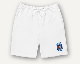 Unisex Fleece Shorts with Embroidered Pocket Detail – Coastal Abstract Edition