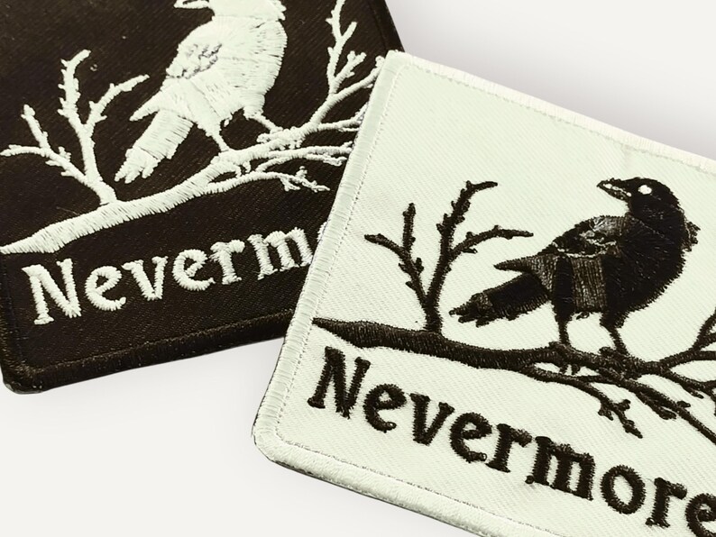 Nevermore Raven Patch – Embroidered Gothic Literature Iron-On, Edgar Allan Poe Inspired, Dark Academia