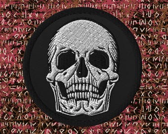 Gothic Skull Patch: Embroidered Iron-On Twill Patch