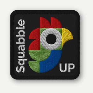 Bauhaus Rooster Embroidered Patch with “Squabble Up” Text | Pop Art Iron On