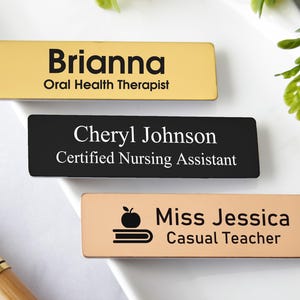 Custom Engraved Name Tag Badge for Business with Pin or Magnet Backing- Personalized Employee Name Tags 0.8&quot;x2.75&quot; Name Tags for Work