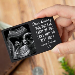 Aangepaste metalen echografie foto portemonnee kaart, nieuwe baby sonogram cadeau, portemonnee insteekkaart, zwangerschapscadeau, nieuwe papa cadeau voor hem, vaderdagcadeau