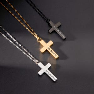 Engraved Custom Necklace for Men, Customized Cross Necklace, Custom Fathers Day Gift, Confirmation Gift, Religious gift, Baptism Necklace