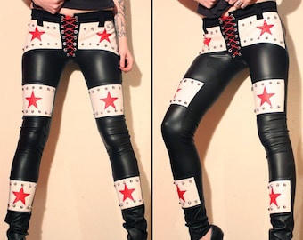 Kissin' Bombs CUSTOM studded fauxleather pants with stars