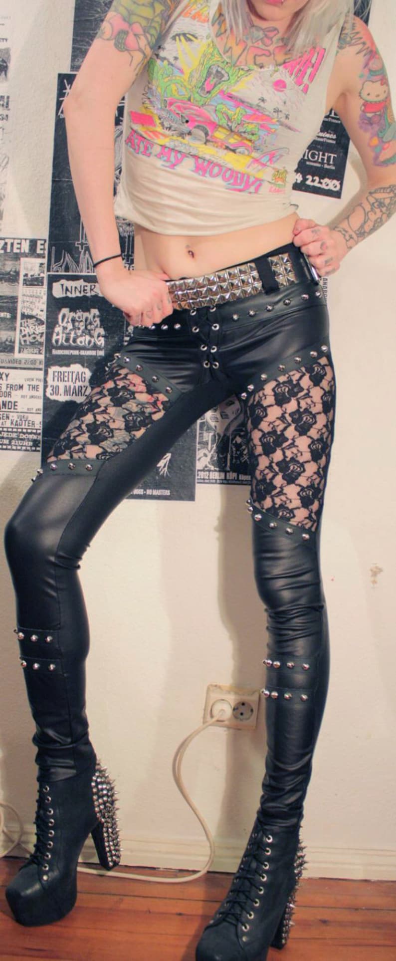 Kissin' Bombs studded fauxleather lace pants image 4