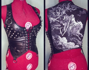 Kissin Bombs CUSTOM MADE studded fauxleather vest with DEATH patch