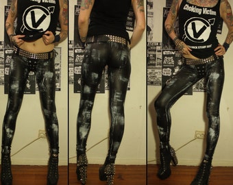 Kissin' Bombs stained fauxleather pants