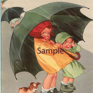 Carteles de la salud de los niños de 1950: Día lluvioso