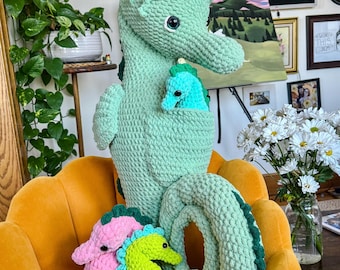 Paquete de patrones de caballito de mar amigurumi de crochet sin costuras junto a la orilla del mar