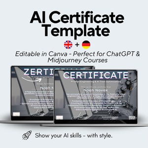 ChatGPT Certificate Template | Editable Canva | AI Text Training & KI Kurs Zertifikat | Digital Download English + German