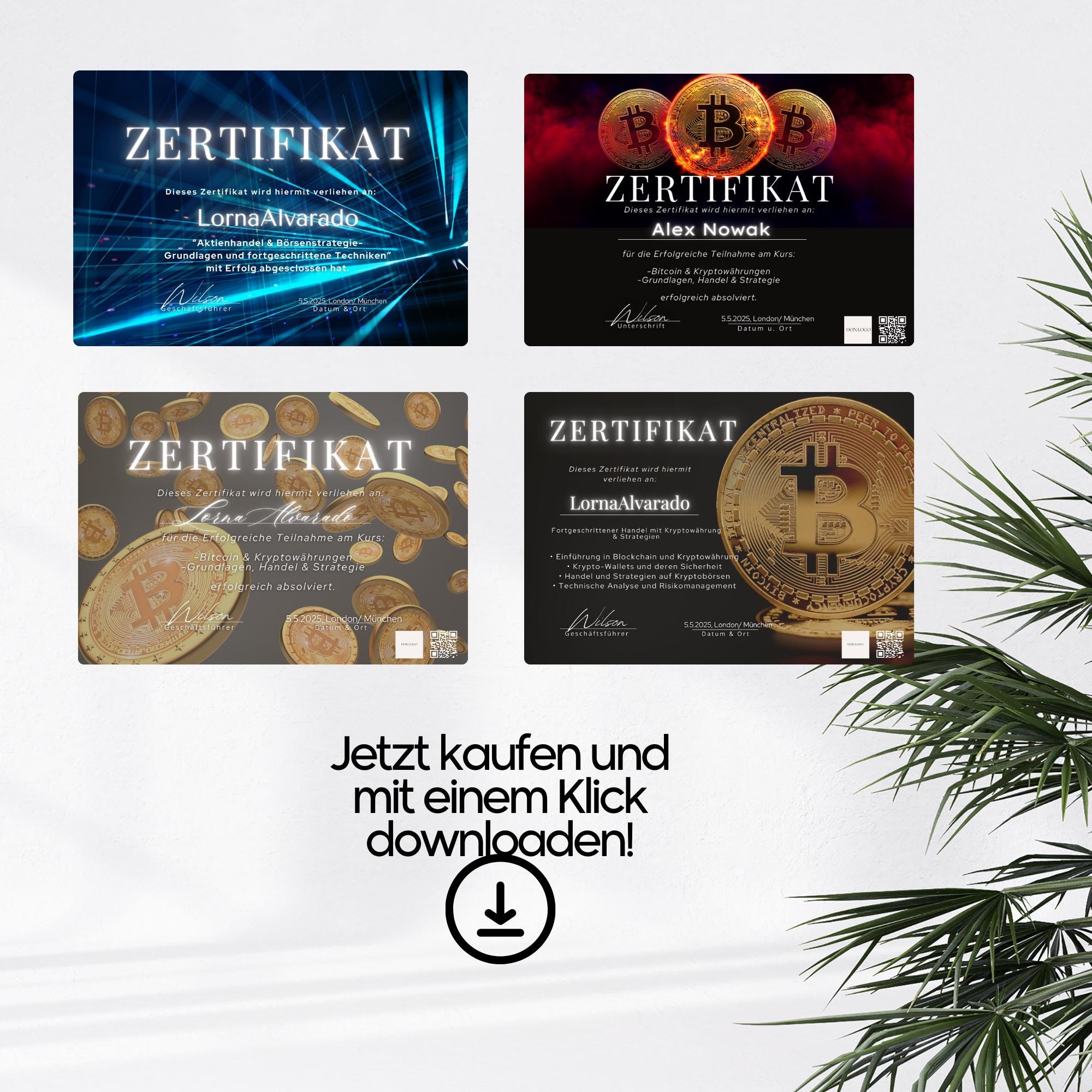 Bitcoin & Crypto Certificate Templates - German a. English (2 in 1)