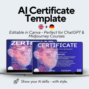 Prompt Engineering Certificate Template | ChatGPT & AI Course Certificate | Editable Canva Design | Digital Download